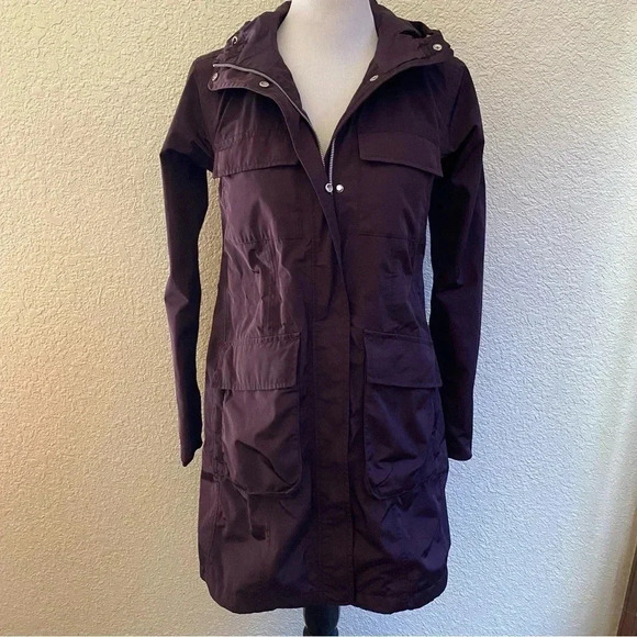Athleta Downpour Coat Waterproof Mid Length Hooded Purple Full Zip: XXS - Picture 2 of 14